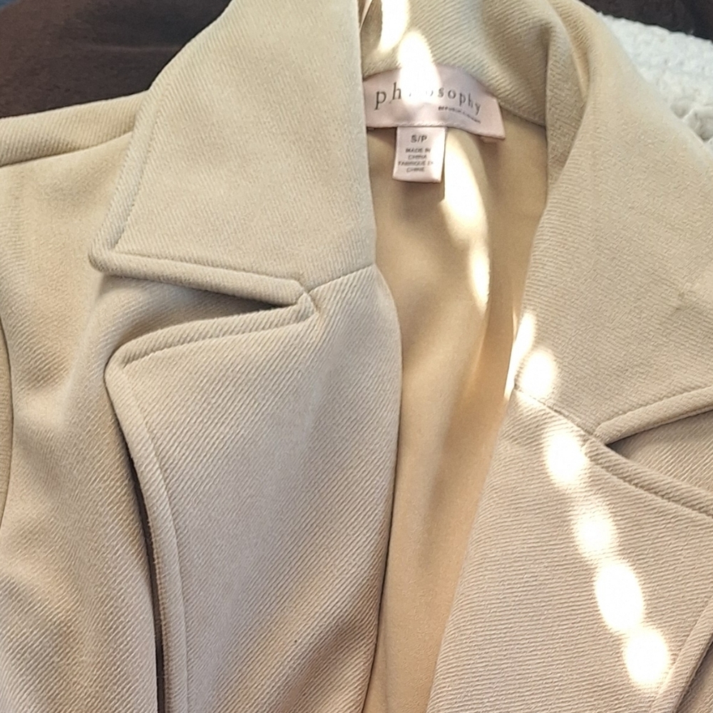 Philosophy Neutral Beige Open-Front Trench Coat | Size Petite Small - Picture 2 of 7